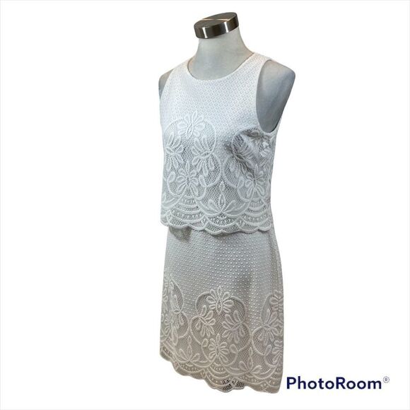Charter Club‎ White Lace Overlay Sleeveless Shift Dress Size Small - Picture 1 of 10